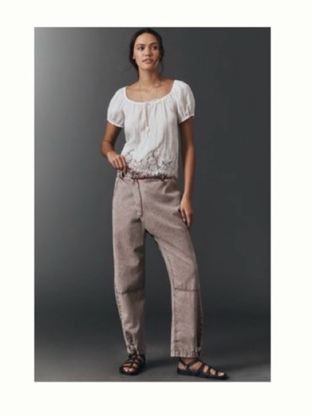Anthropologie Straight-Leg Drawstring Pants in Dusty Taupe